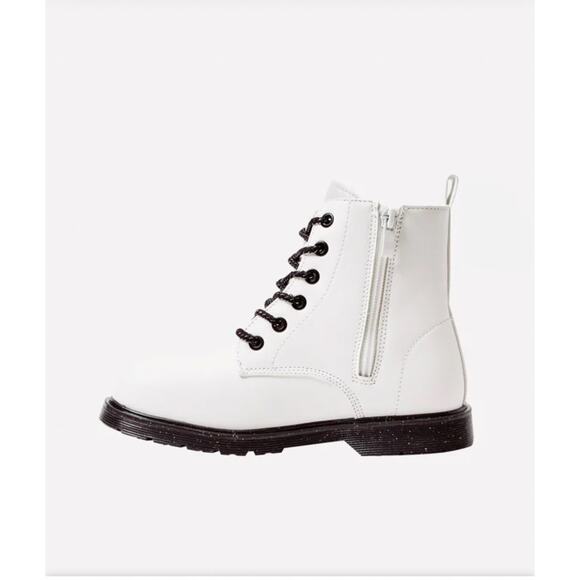 FabKids White Combat Boots with Black Glitter Soles - Picture 4 of 7